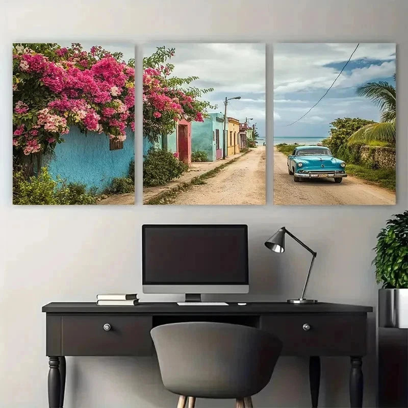 3pcs Havana Latin Decor Travel Perfect Wall Art Set Canvas Framed 50x70cm - High Quality Print 100% Australian Made Wall Canvas Ready to Hang