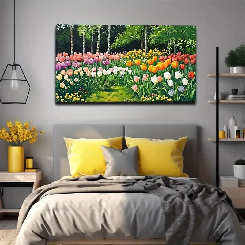 Green Leaf Tulips Suitable Wall Art Canvas Office Home Room Framed 120x60cm