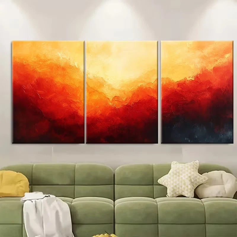 3pcs Warm Abstract Brushstroke Metal Print Ready to Hang Art