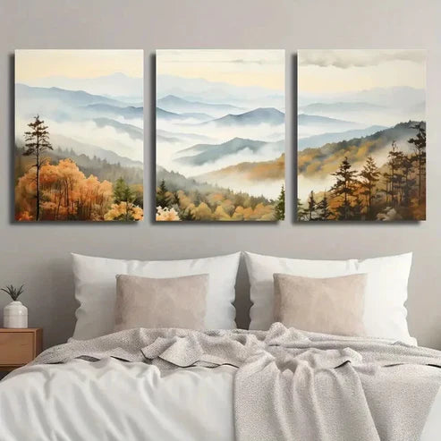 3pcs Great Smoky Mountains Autumn Perfect Wall Art Canvas Unframed - High Quality Print 100% Australian Made Wall Canvas