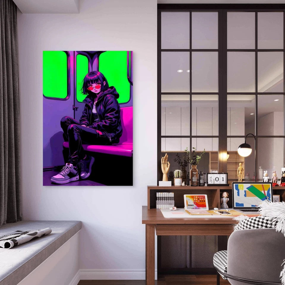 Anime Girl Subway Car 40x60cm Metal Print Ready to Hang