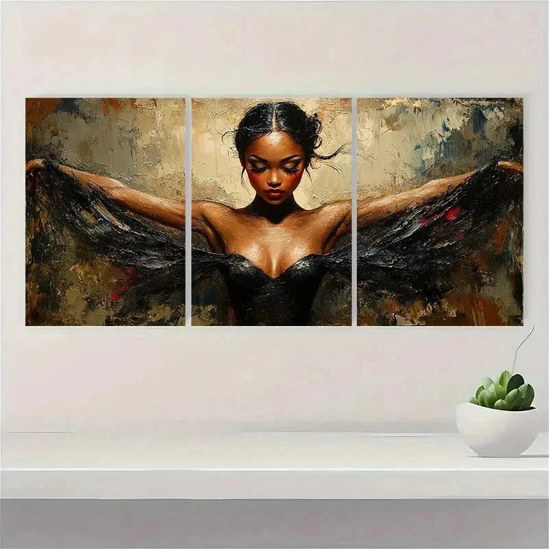 3pcs Elegant Ballerina Brown, Black, Golden BL Wall Art Set Canvas Framed 60x90cm - High Quality Print 100% Australian Made Wall Canvas Ready to Hang