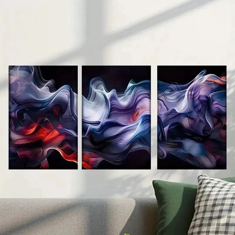 3pcs Swirls in Blue Purple Red & White Wall Art Set Canvas Framed 50x70cm - High Quality Print 100% Australian Made Wall Canvas Ready to Hang