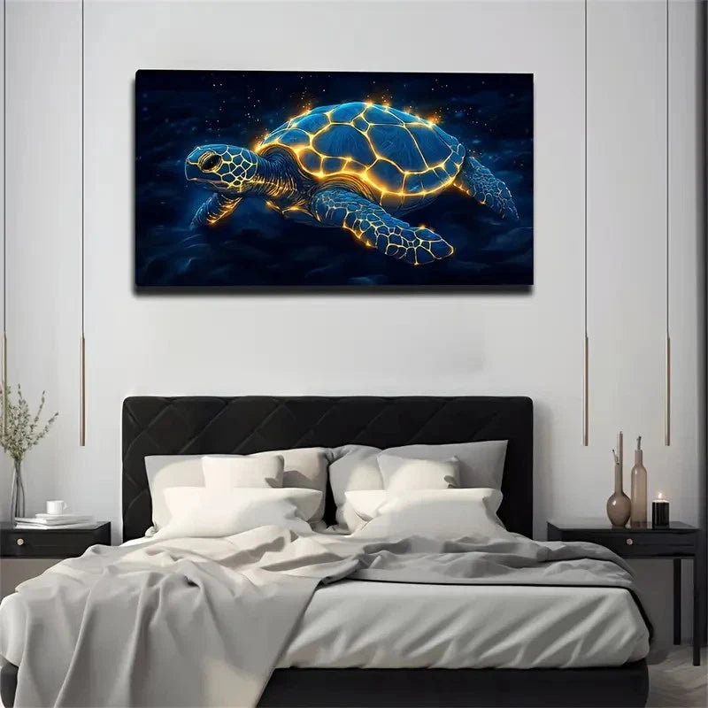 Glowing Crawling Turtle Neon Wall Art Canvas Office Home Room Framed 120x60cm