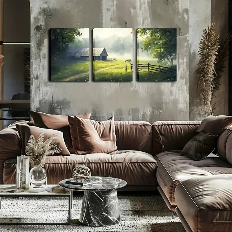 3pcs House Deep In The Foggy Forest Perfect Wall Art Set Canvas Framed 60x90cm - High Quality Print 100% Australian Made Wall Canvas Ready to Hang - Bella Home Decor