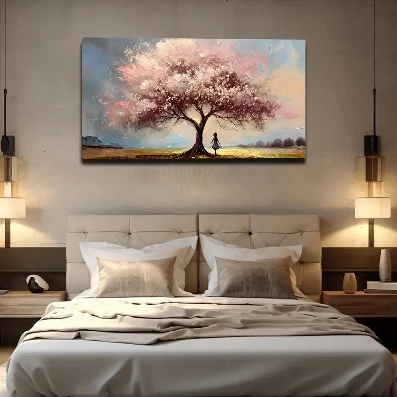 Serene Cherry Blossom Scene Wall Art canvas office home room framed 120x60cm