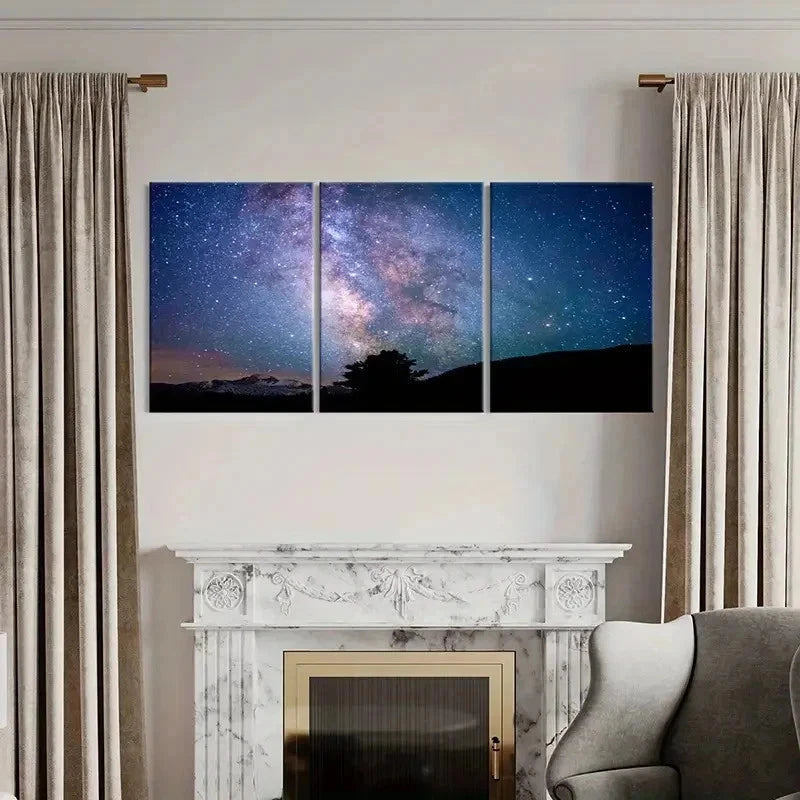 3pcs Milky Way and Starry Sky Modern Wall Art Set Canvas Framed 50x70cm - High Quality Print 100% Australian Made Wall Canvas Ready to Hang