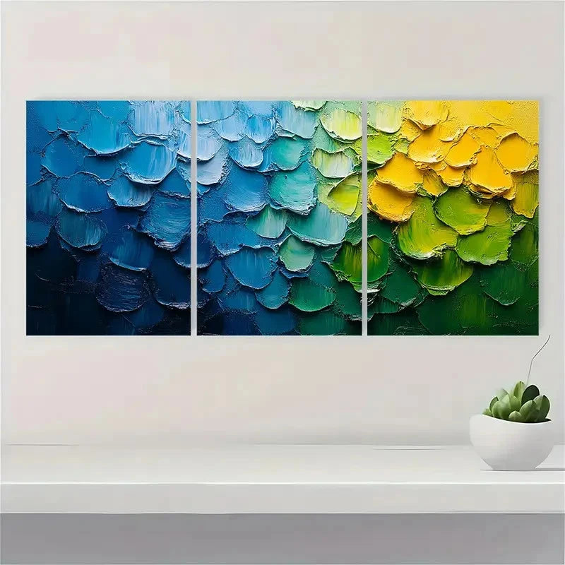 3pcs Blue and Green Texture Abstract JM Wall Art Set Canvas Framed 50x70cm - High Quality Print 100% Australian Made Wall Canvas Ready to Hang - Bella Home Decor