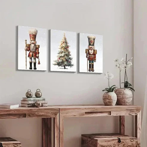 3pcs Nutcracker & Christmas Tree Wall Art Set Canvas Unframed - High Quality Print 100% Australian Made Wall Canvas