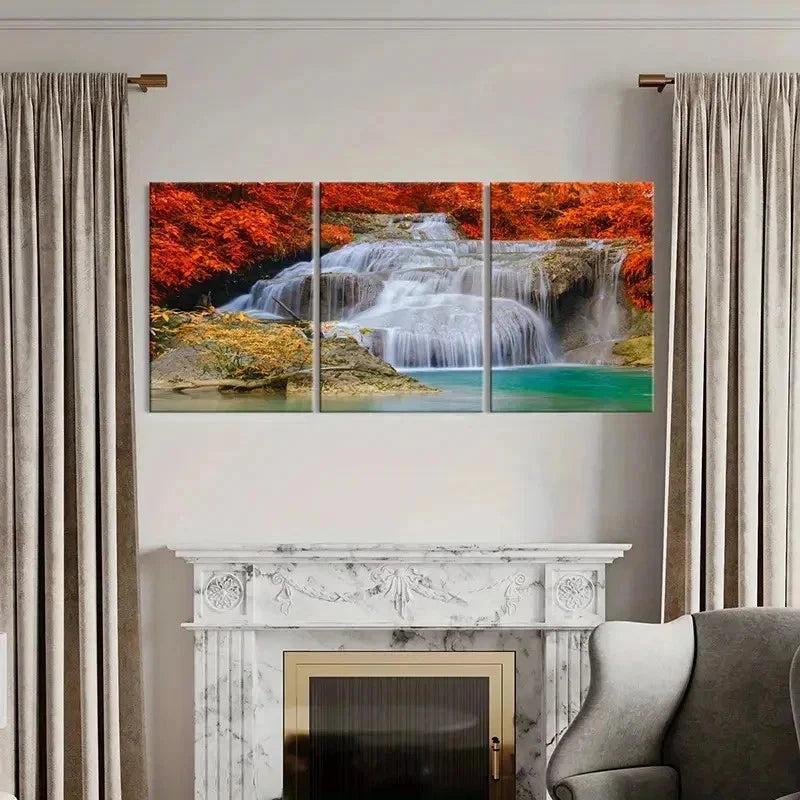 3pcs Ilawang Waterfalls Natural Landscape Wall Art Set Canvas Framed 50x70cm - High Quality Print 100% Australian Made Wall Canvas Ready to Hang
