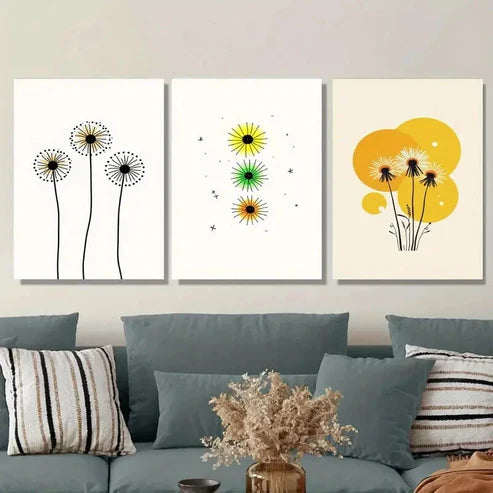 3pcs Modern Minimalist Flower Yellow Wall Art Set Wall Art Canvas Unframed – High Quality Print 100% Australian Made Wall Canvas - Bella Home Decor