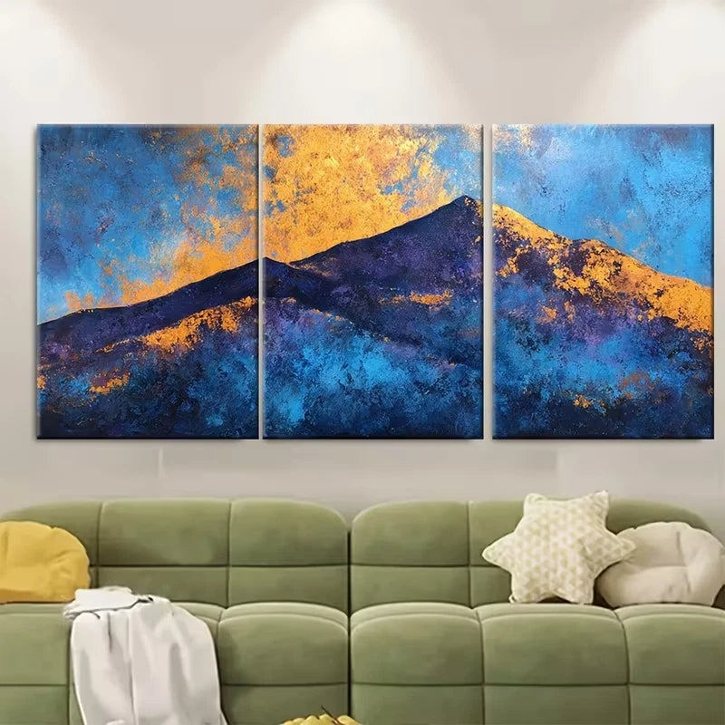 3pcs Abstract Golden Mountain Wall Art Set Canvas Framed 40x60cm - High Quality Print 100% Australian Made Wall Canvas Ready to Hang - Bella Home Decor
