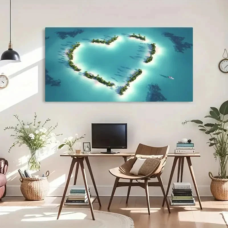 Ocean Heart-Shaped Seascape Wall Art Canvas Office Home Room Framed 120x60cm - Bella Home Decor