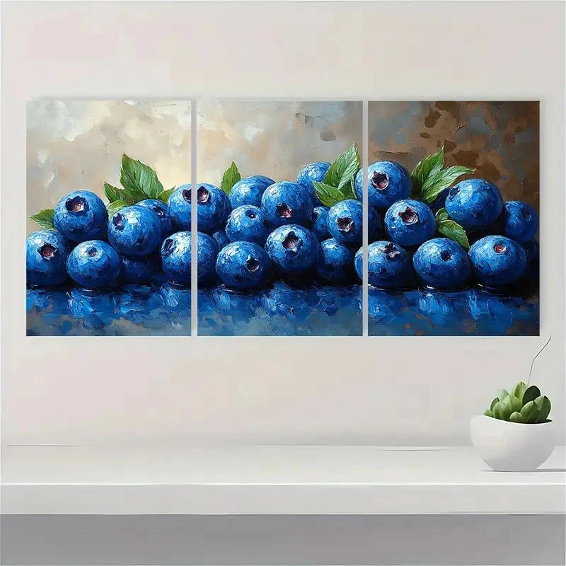 3pcs Blueberry Oil Painting Berry IU Wall Art Set Canvas Framed 60x90cm - High Quality Print 100% Australian Made Wall Canvas Ready to Hang - Bella Home Decor