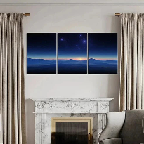 3pcs Night Scene Mountains & Starry Sky Wall Art Canvas Unframed - High Quality Print 100% Australian Made Wall Canvas