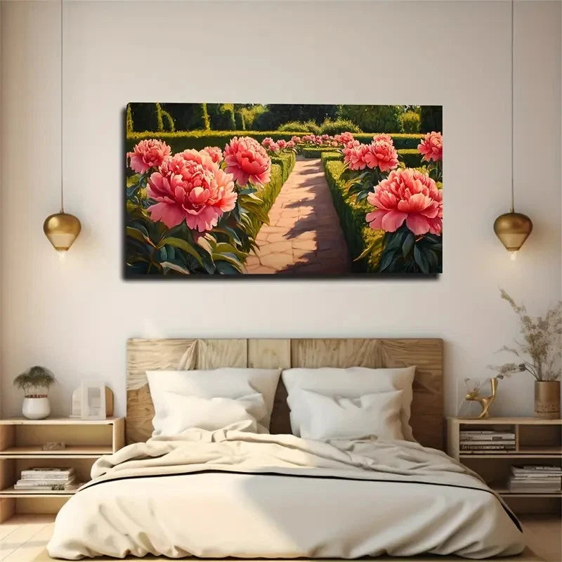 Peony Flower In The Garden Wall Art Canvas Office Home Room Framed 120x60cm