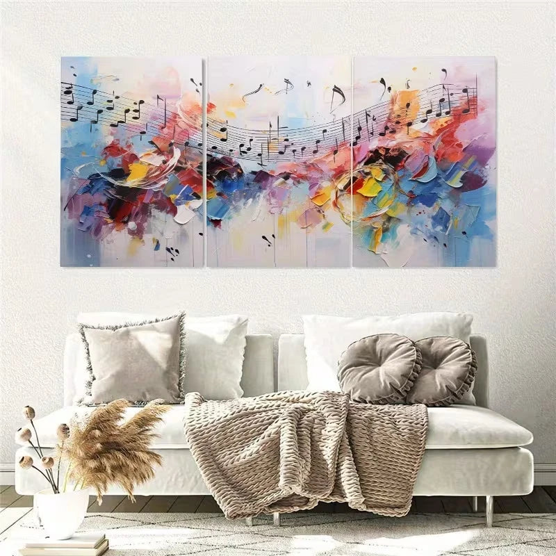 3pcs Modern Abstract Colorful Music Notes Wall Art Set Canvas Framed 60x90cm - High Quality Print 100% Australian Made Wall Canvas Ready to Hang