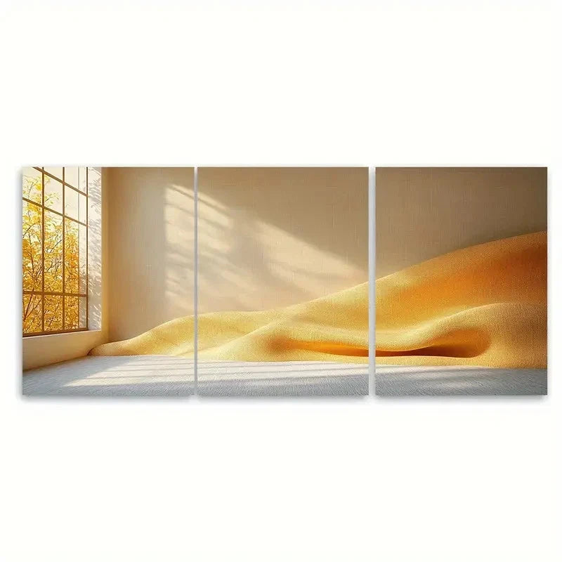 3pcs Light Beige Minimalist Soft Shapes RT Wall Art Set Canvas Framed 50x70cm - High Quality Print 100% Australian Made Wall Canvas Ready to Hang