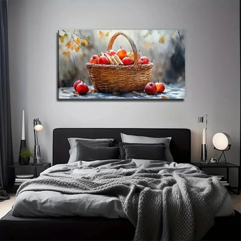 Fruits In Bamboo Basket Wall Art Canvas Office Home Room Framed 120x60cm