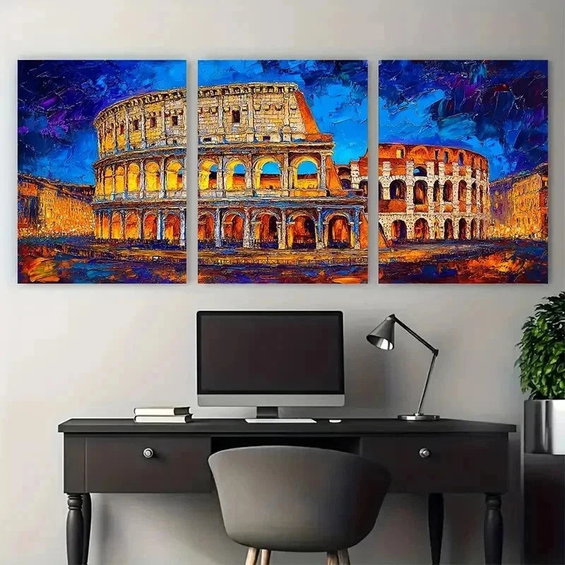 3pcs Roman Coliseum Oil Painting Origin Perfect Wall Art Set Canvas Framed 50x70cm - High Quality Print 100% Australian Made Wall Canvas Ready to Hang