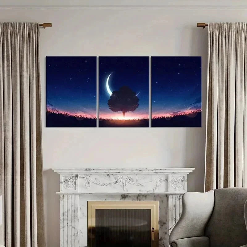 3pcs Moon Trees Grassland Fantasy Wall Art Set Canvas Framed 60x90cm - High Quality Print 100% Australian Made Wall Canvas Ready to Hang - Bella Home Decor