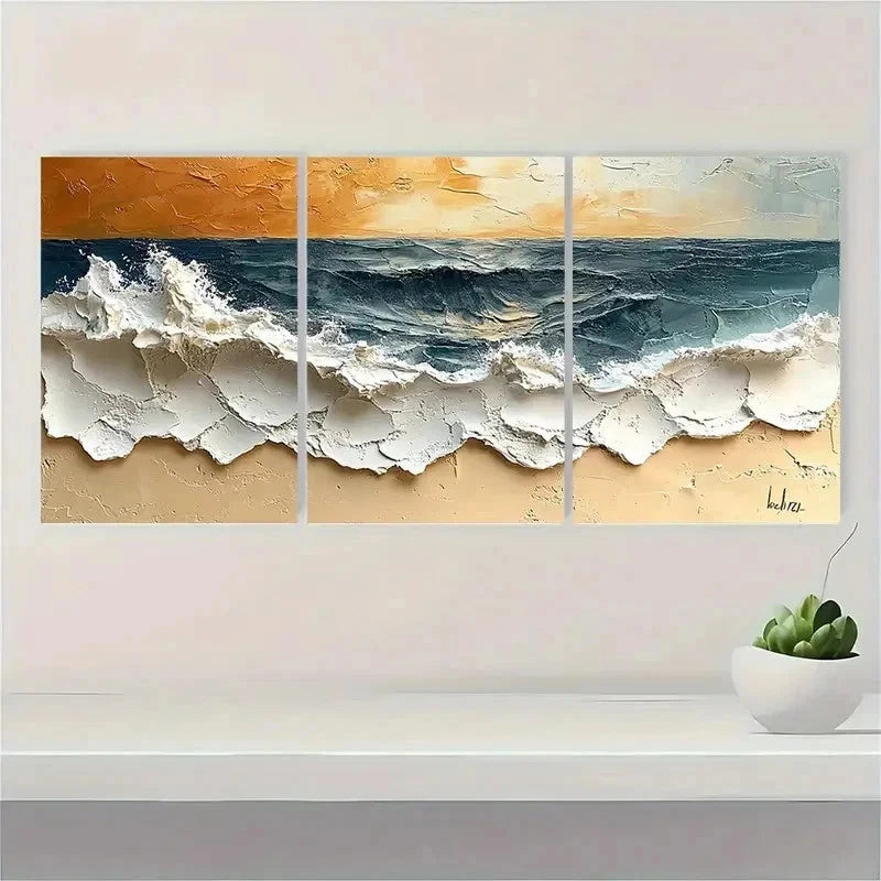 3pcs Abstract Original Beach Painting LO Wall Art Set Canvas Framed 40x60cm - High Quality Print 100% Australian Made Wall Canvas Ready to Hang - Bella Home Decor