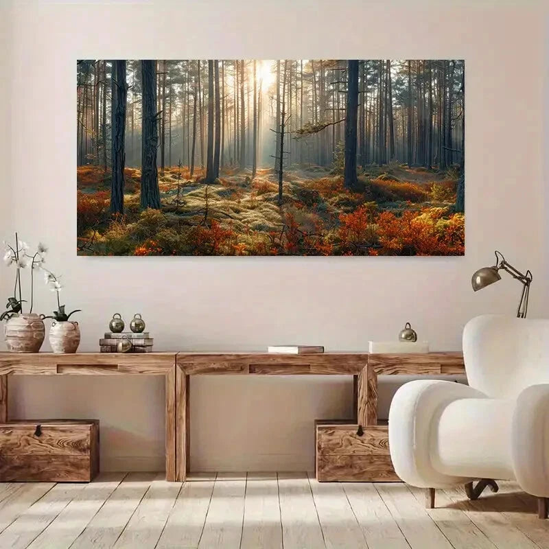 Forest Scene Sunlight Trees wall canvas office home room framed 120x60cm - Bella Home Decor