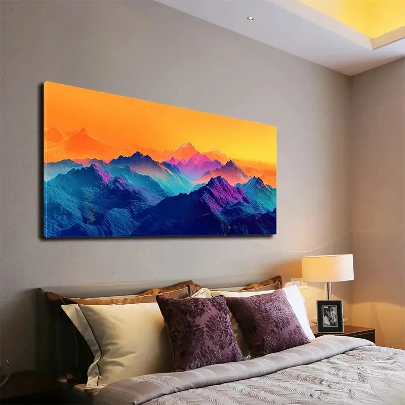 Vibrant Sunset Peaks Hues Wall Art Canvas Office Home Room Framed 120x60cm - Bella Home Decor