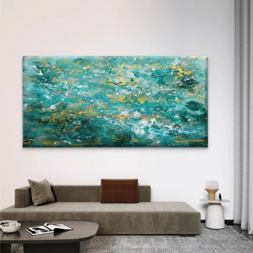 Abstract Teal Blue Green Wall Art Canvas Office Home Room Framed 120x60cm - Bella Home Decor