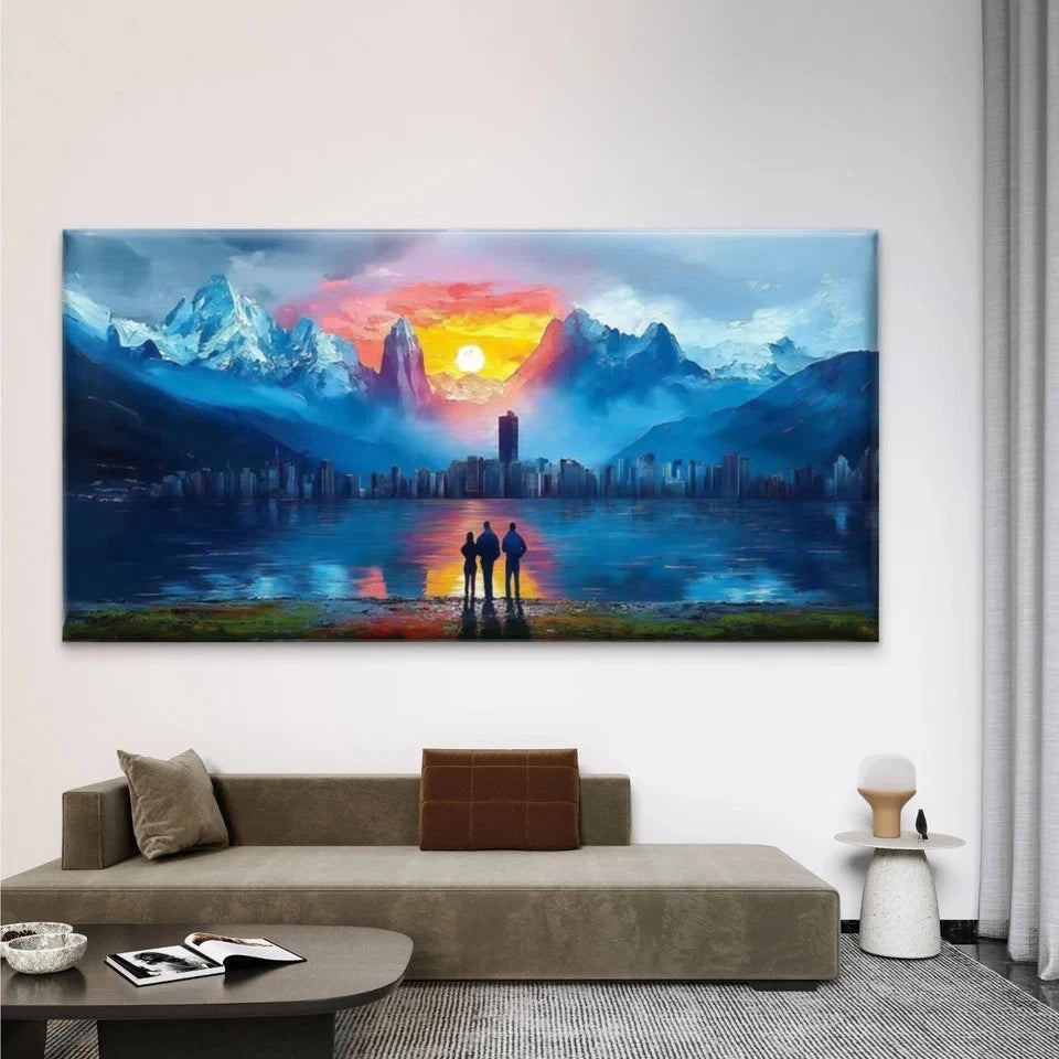 Sunset Mountain Cityscape Wall Art Canvas Office Home Room Framed 120x60cm