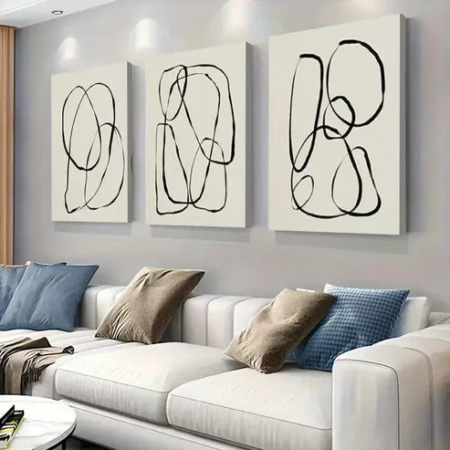 3 PCS Abstract Black Line Wall Art Set Canvas Unframed - High Quality Print 100% Australian Made Wall Canvas - Bella Home Decor