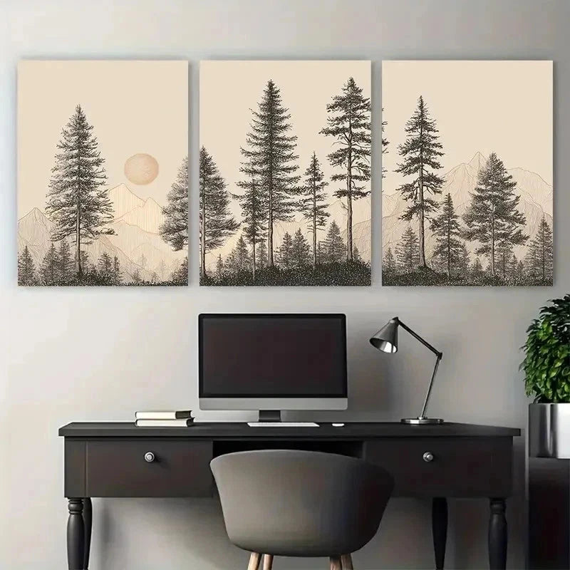 3pcs Neutral Beige Black Line Landscape Perfect Wall Art Set Canvas Framed 50x70cm - High Quality Print 100% Australian Made Wall Canvas Ready to Hang
