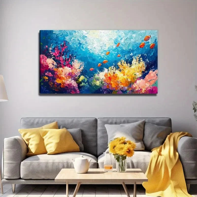Sea Coral And Fish Wall Art Canvas Office Home Room Framed 120x60cm