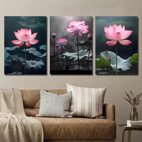3pcs Pink Lotus Leaf Decoration Wall Art Canvas Unframed - High Quality Print 100% Australian Made Wall Canvas