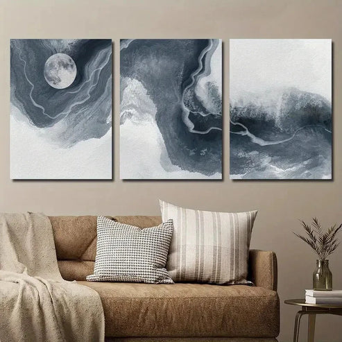 3pcs Abstract Moon Decor Wall Art Set Canvas Unframed - High Quality Print 100% Australian Made Wall Canvas - Bella Home Decor