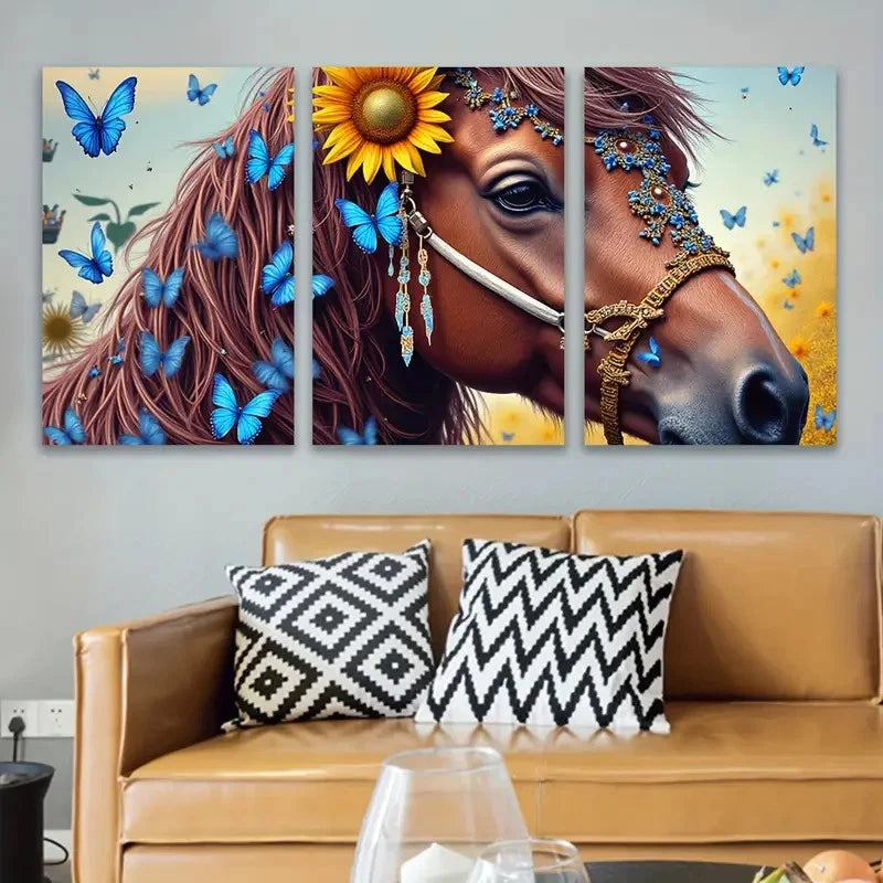 3pcs Horse Surrounded Artwork Wall Art Set Canvas Framed 50x70cm - High Quality Print 100% Australian Made Wall Canvas Ready to Hang