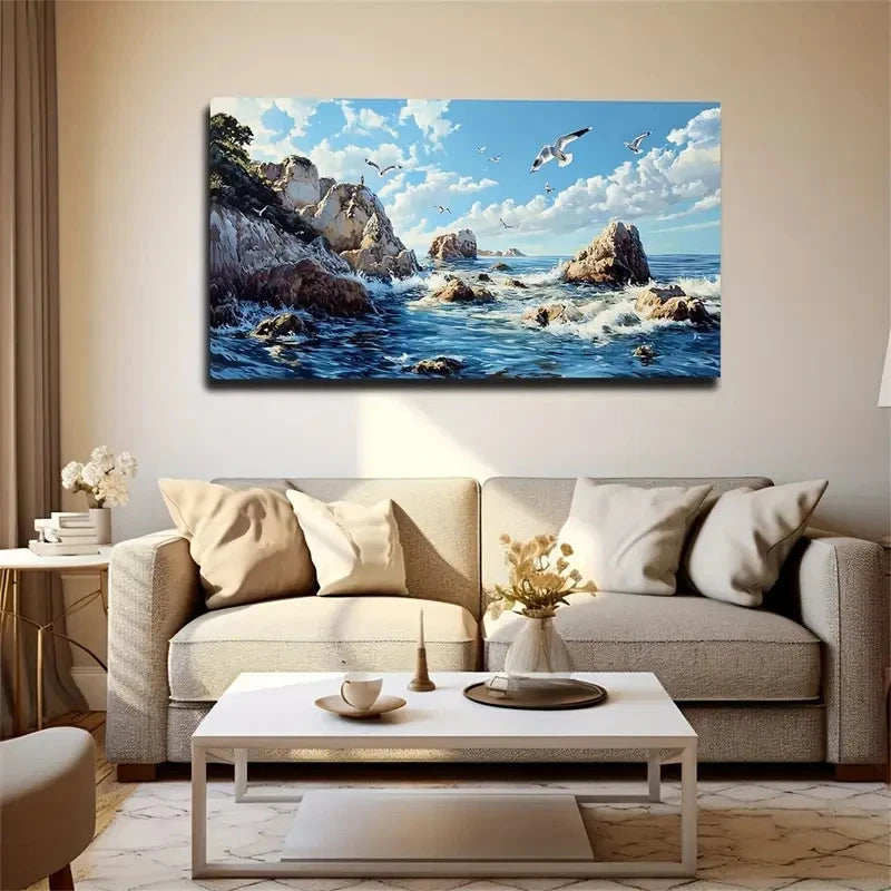 Seaside Reef Flying Birds Space Wall Art Canvas Office Home Room Framed 120x60cm