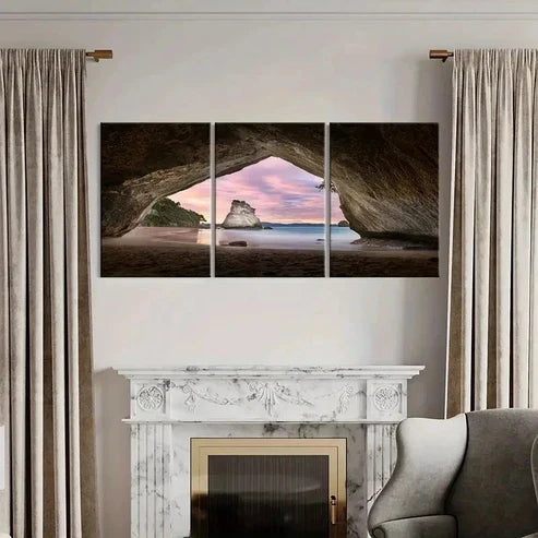 3pcs Seaside Cave Sea Sunset Modern Wall Art Canvas Unframed - High Quality Print 100% Australian Made Wall Canvas