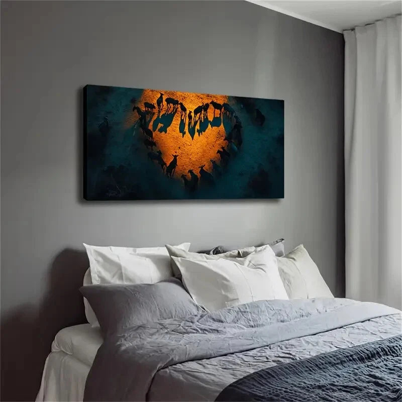 Animals Standing In A Heart Wall Art Canvas Office Home Room Framed 120x60cm