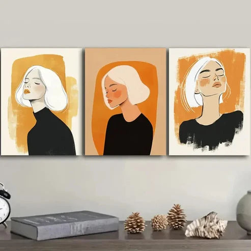 3pcs Featuring an Abstract Portrait Wall Art Set Canvas Unframed - High Quality Print 100% Australian Made Wall Canvas - Bella Home Decor
