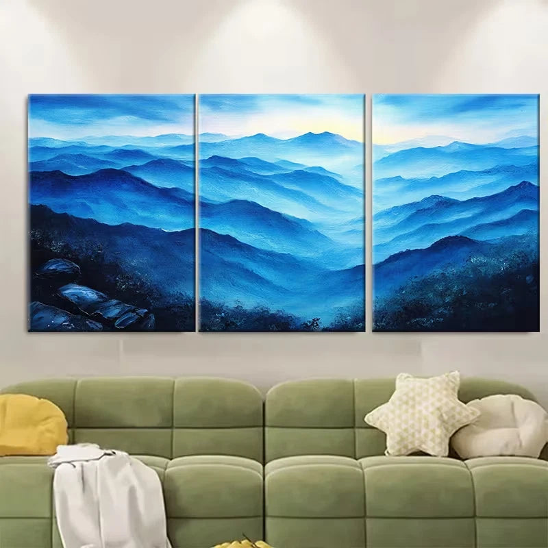 3pcs Blue Ridge Mountains Textured Landscape Art Metal Print Ready to Hang Art