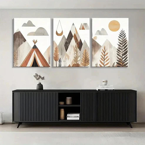 3pcs Boho Mountain Landscape Geometric Perfect Wall Art Canvas Unframed – High Quality Print 100% Australian Made Wall Canvas - Bella Home Decor