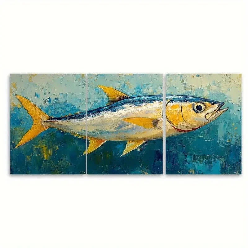 3pcs Modern Oceanic Sardine Fish Paintings Wall Art Set Canvas Framed 60x90cm - High Quality Print 100% Australian Made Wall Canvas Ready to Hang - Bella Home Decor