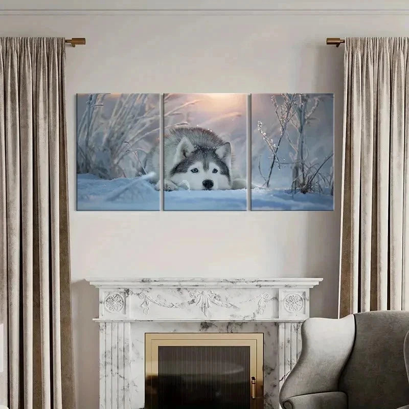 3pcs Snowy Landscape with Arctic Husky Dog Wall Art Set Canvas Framed 50x70cm - High Quality Print 100% Australian Made Wall Canvas Ready to Hang - Bella Home Decor