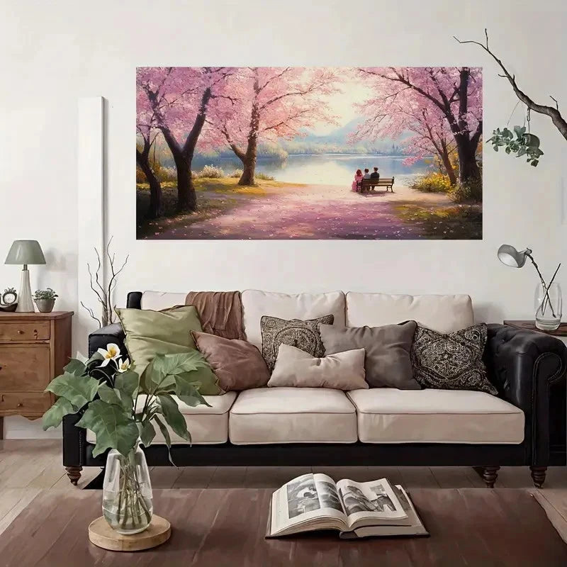 Serene Pink Tree Couple Wall Art Canvas Office Home Room Framed 120x60cm