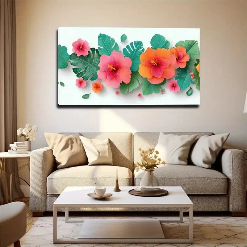 Colorful Flowers Large Leave Wall Art Canvas Office Home Room Framed 120x60cm