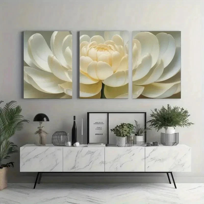 3pcs White Flower, Arabic Calligraphy Wall Art Set Canvas Framed 50x70cm - High Quality Print 100% Australian Made Wall Canvas Ready to Hang