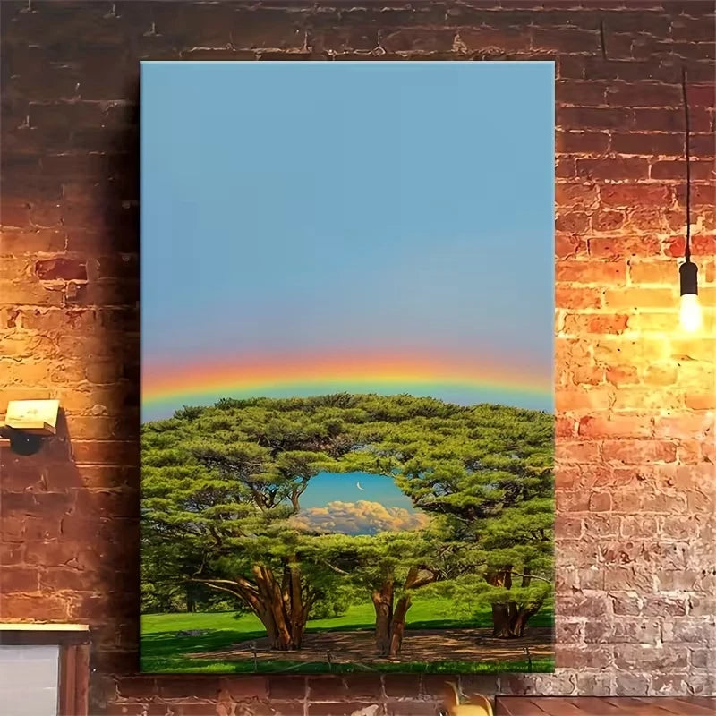 Vibrant Rainbow & Big Tree 60x90cm Metal Print Ready to Hang