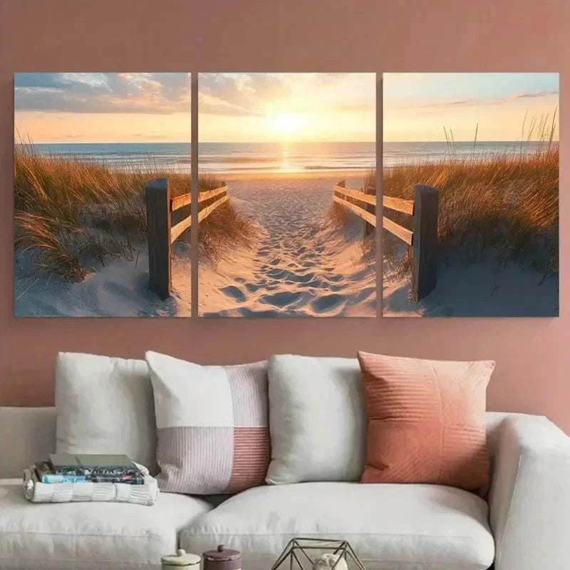 3pcs First State Mid-Atlantic Beach Perfect Wall Art Set Canvas Framed 40x60cm - High Quality Print 100% Australian Made Wall Canvas Ready to Hang