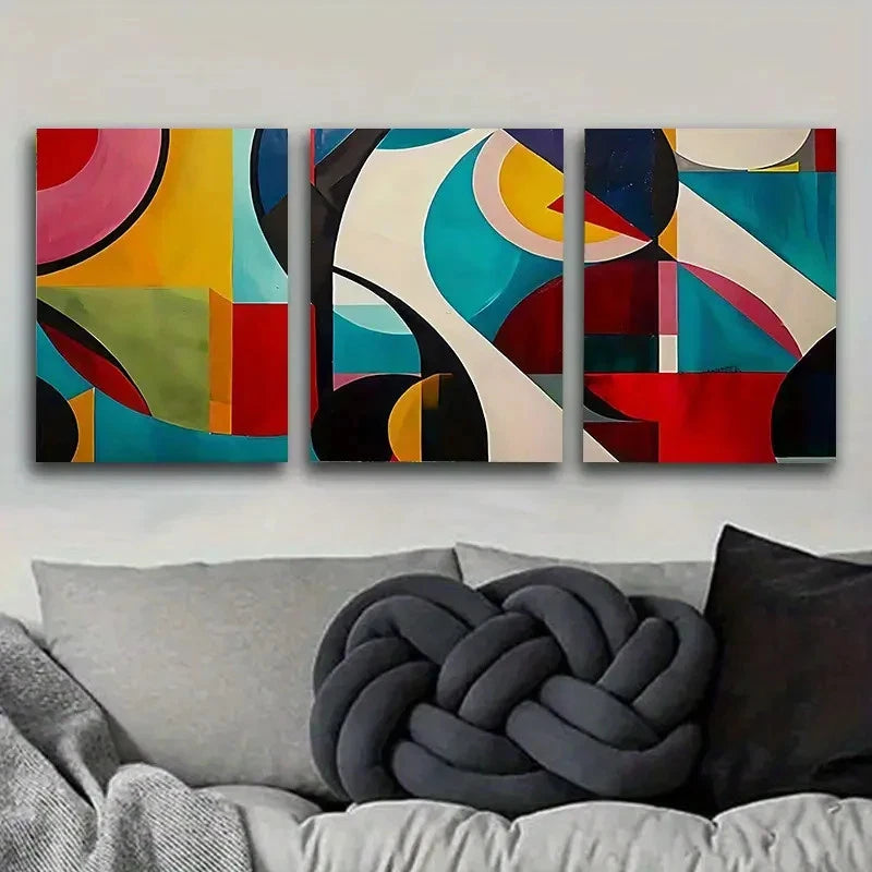 3pcs Colorful Geometric Abstract Painting Wall Art Set Canvas Framed 50x70cm - High Quality Print 100% Australian Made Wall Canvas Ready to Hang - Bella Home Decor